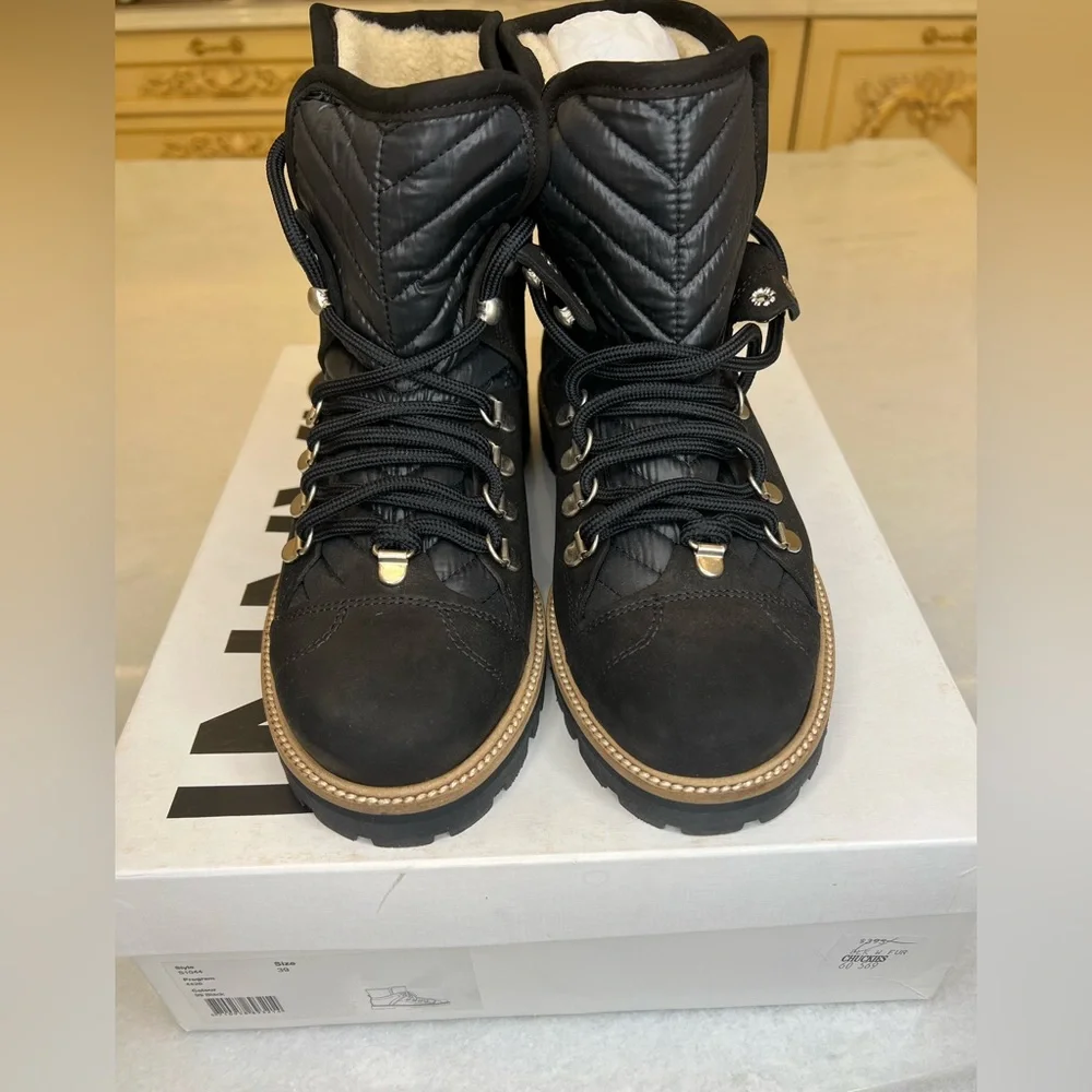 GANNI WOMEN’S QUILTED HIKING BLACK LACE UP BOOTS SZ EU39 - Picture 7 of 12